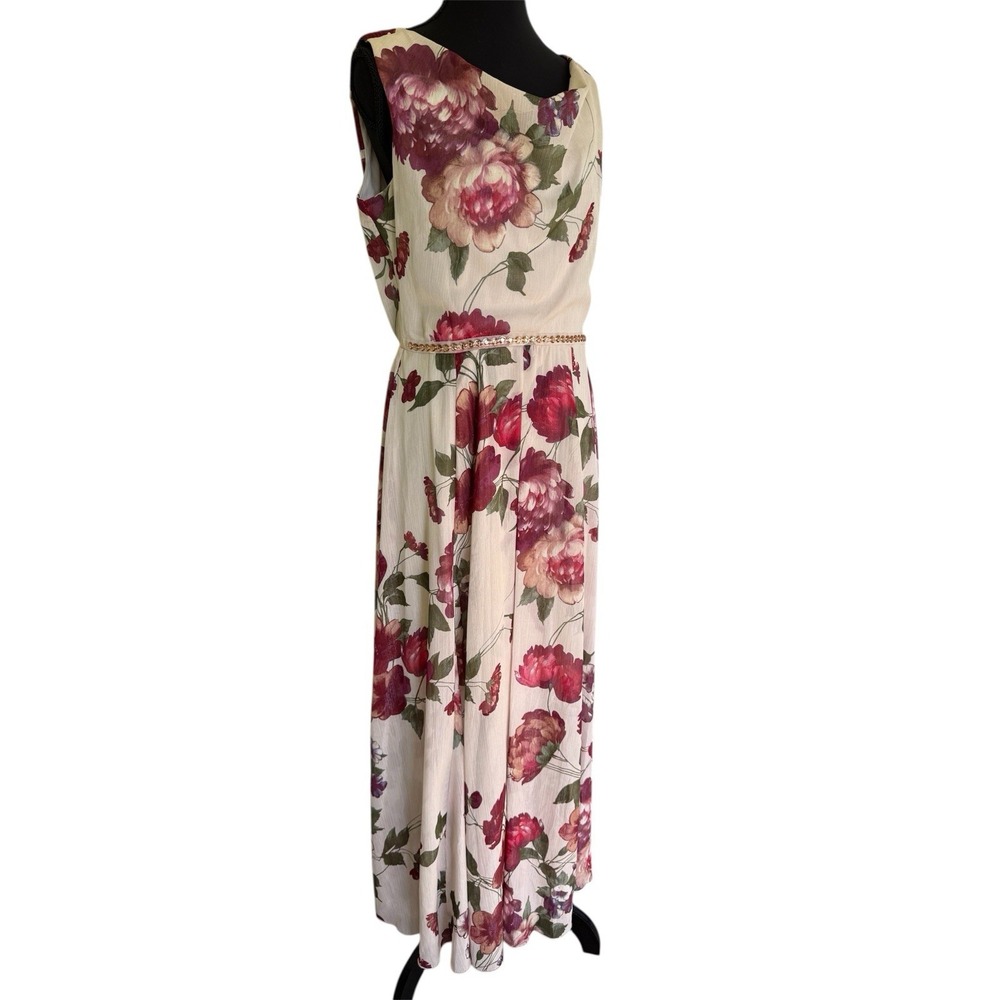 Floral Sheer Metallic Weave Rhinestone Waist Sz 8 Romantic Tea Length Dress - Picture 3 of 9